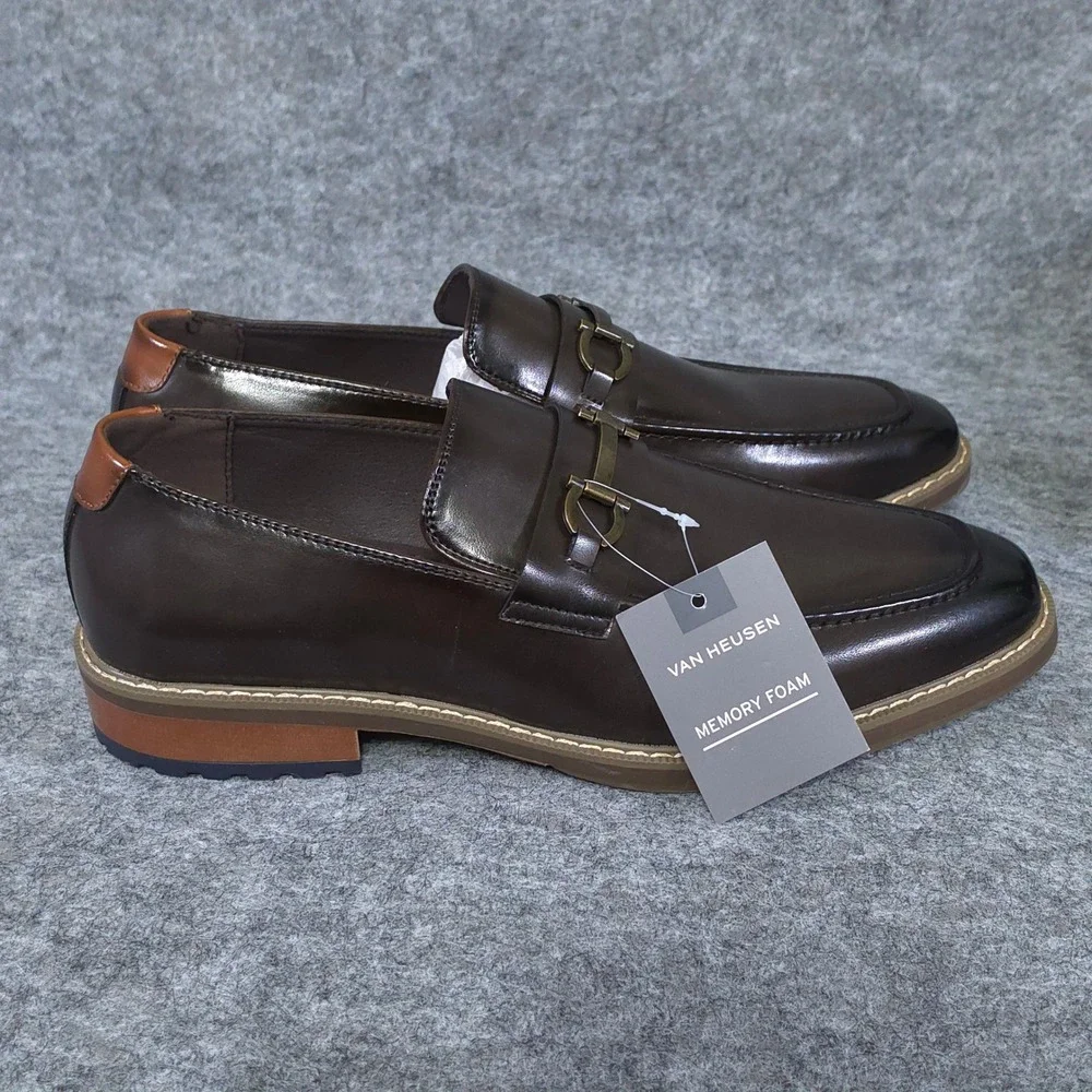 Van Heusen Grayson Mens Brown Bit Loafers Memory Foam Dress Shoe Size 10.5M nwob